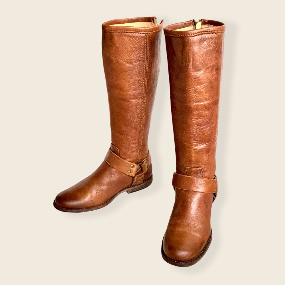 Frye Phillip Harness Cognac Leather Tall Boots - Picture 10 of 16